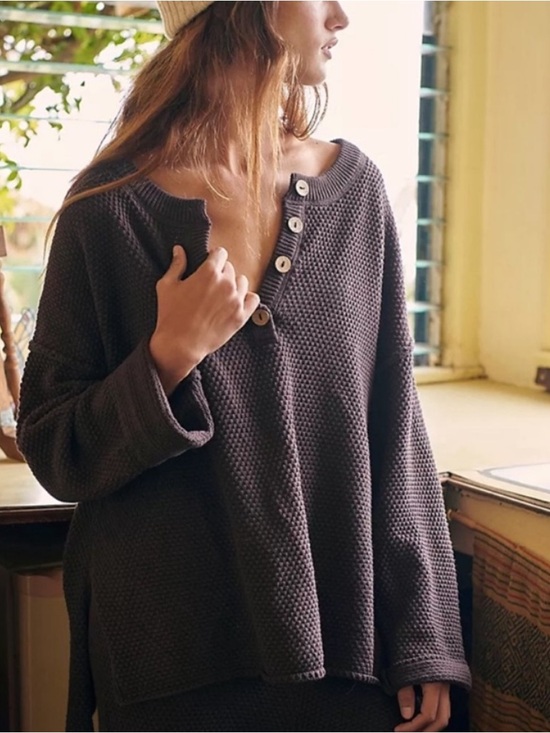 Free People Sweaters - Free People Beach Hailee Henley Sweater in Hot Fudge Brown Size Large